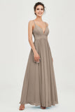 Deep V Neck Sexy Chiffon Bridesmaid Dress Spaghetti Straps Formal Evening Prom Dresses