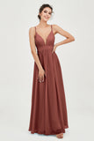 Deep V Neck Sexy Chiffon Bridesmaid Dress Spaghetti Straps Formal Evening Prom Dresses