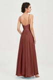 Deep V Neck Sexy Chiffon Bridesmaid Dress Spaghetti Straps Formal Evening Prom Dresses