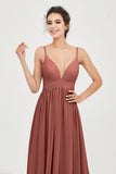 Deep V Neck Sexy Chiffon Bridesmaid Dress Spaghetti Straps Formal Evening Prom Dresses