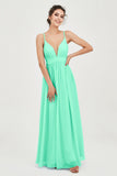 Deep V Neck Sexy Chiffon Bridesmaid Dress Spaghetti Straps Formal Evening Prom Dresses