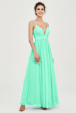 Deep V Neck Sexy Chiffon Bridesmaid Dress Spaghetti Straps Formal Evening Prom Dresses