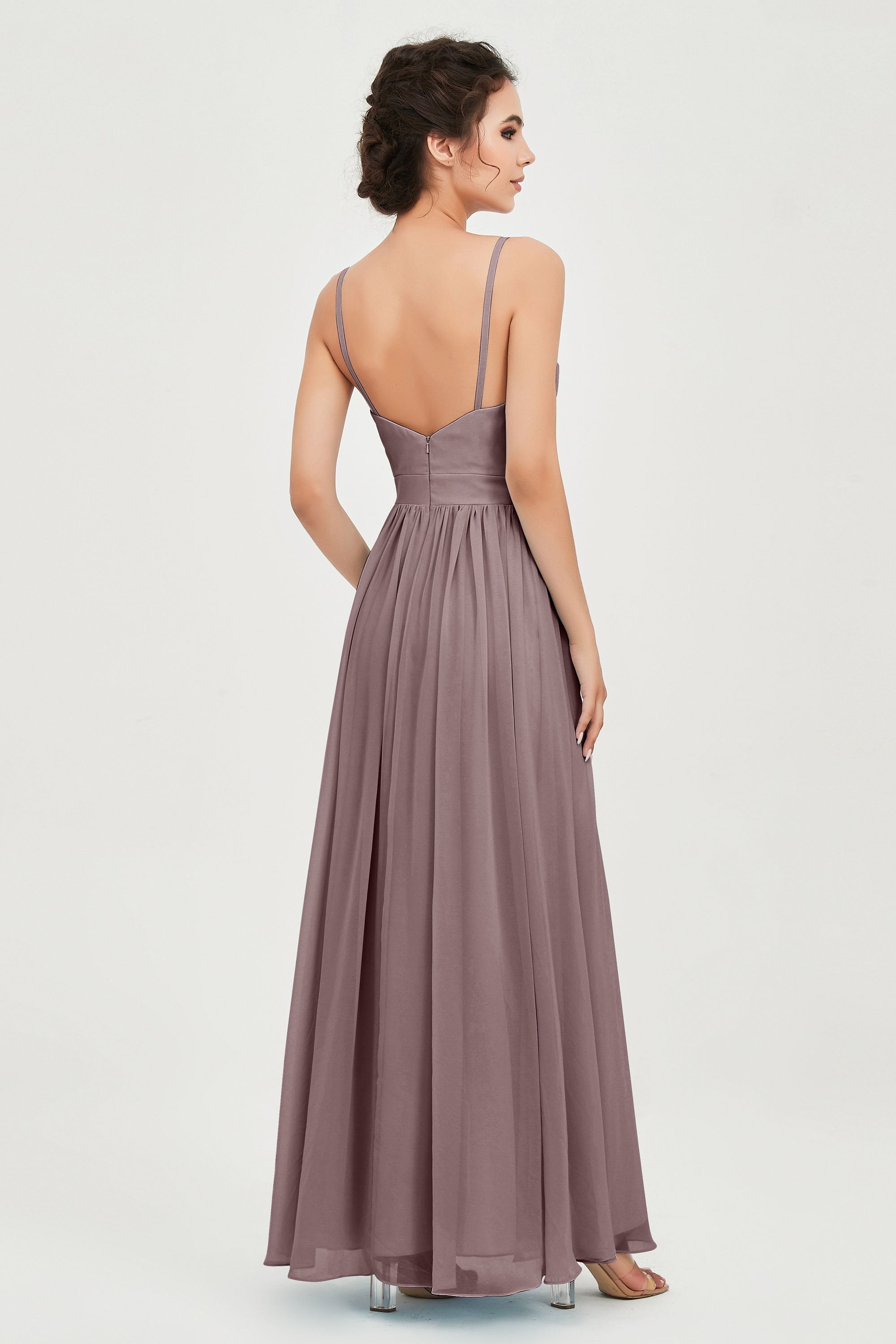 Deep V Neck Sexy Chiffon Bridesmaid Dress Spaghetti Straps Formal Evening Prom Dresses