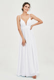 Deep V Neck Sexy Chiffon Bridesmaid Dress Spaghetti Straps Formal Evening Prom Dresses