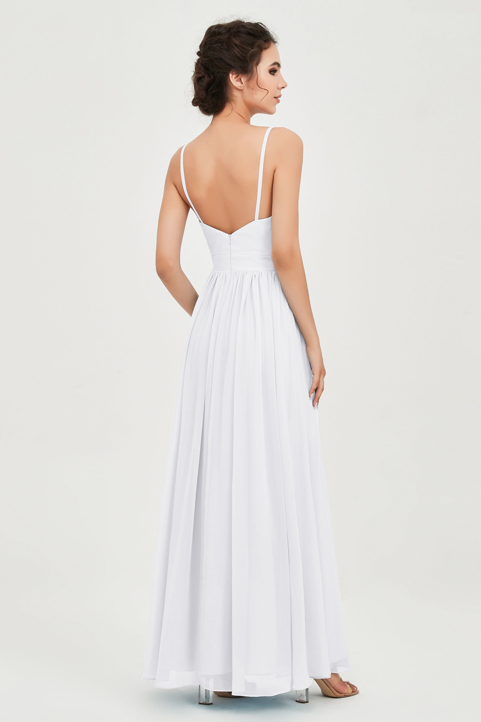 Deep V Neck Sexy Chiffon Bridesmaid Dress Spaghetti Straps Formal Evening Prom Dresses