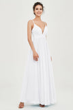 Deep V Neck Sexy Chiffon Bridesmaid Dress Spaghetti Straps Formal Evening Prom Dresses