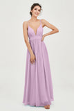 Deep V Neck Sexy Chiffon Bridesmaid Dress Spaghetti Straps Formal Evening Prom Dresses