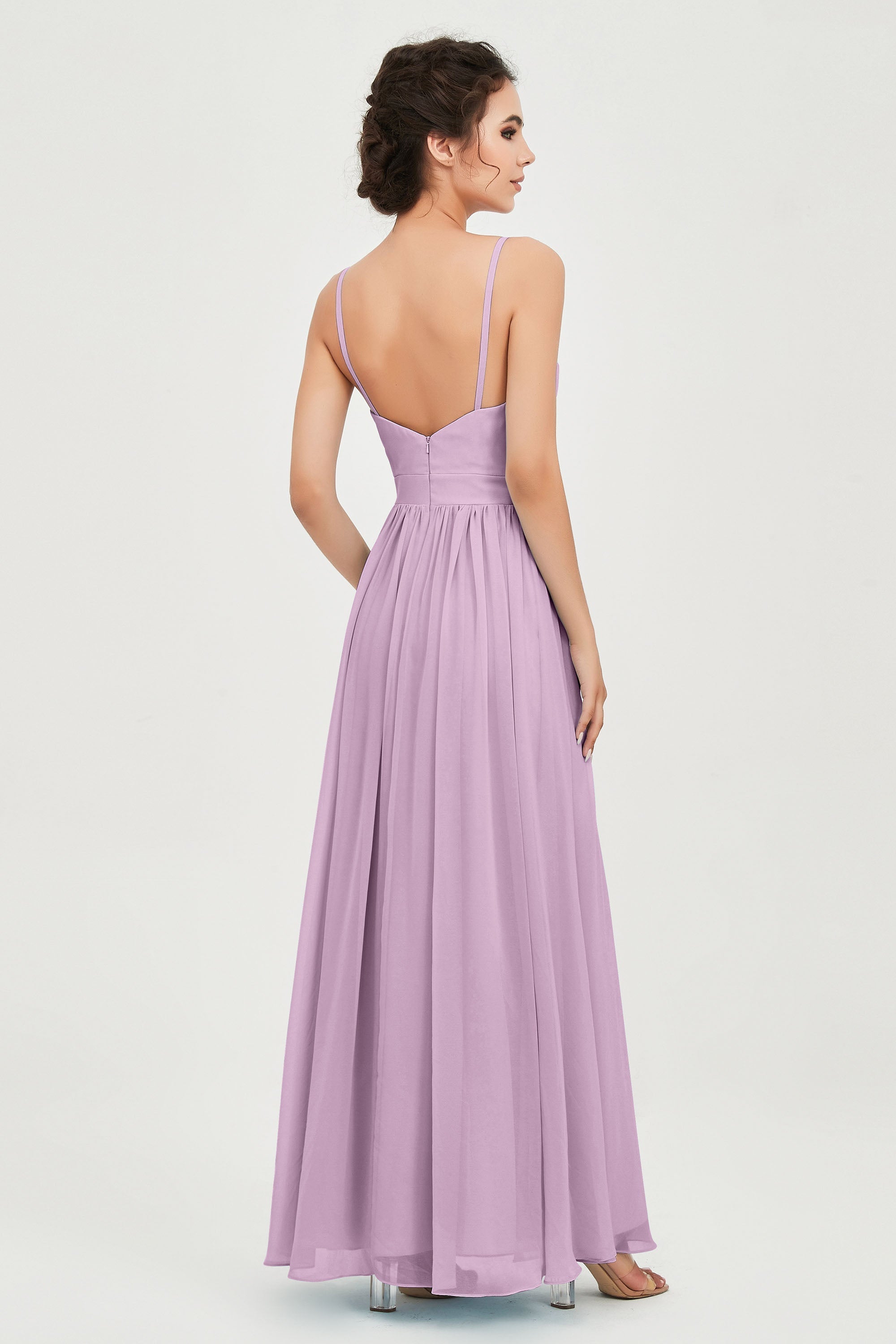 Deep V Neck Sexy Chiffon Bridesmaid Dress Spaghetti Straps Formal Evening Prom Dresses