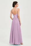 Deep V Neck Sexy Chiffon Bridesmaid Dress Spaghetti Straps Formal Evening Prom Dresses