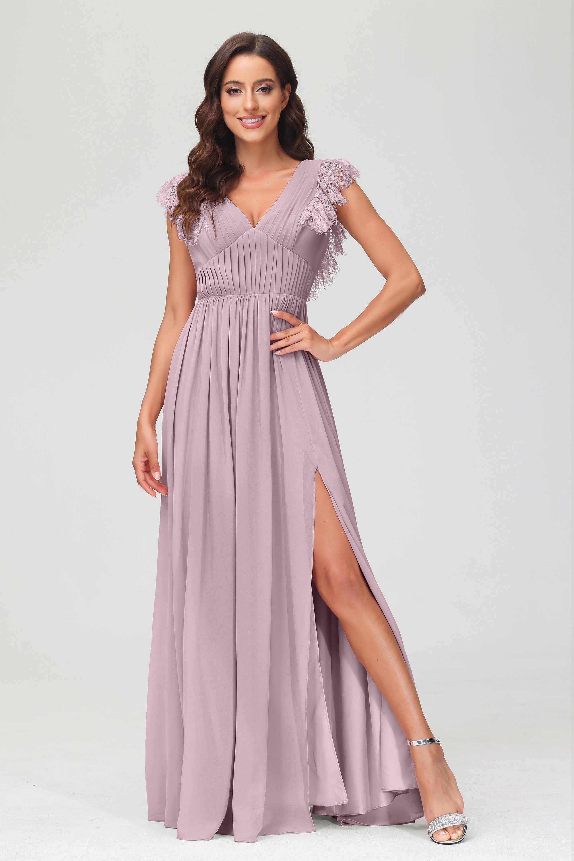 Cap Sleeves Chiffon Formal Evening Dress Floor Length Pleated Bridesmaid Dresses Gowns