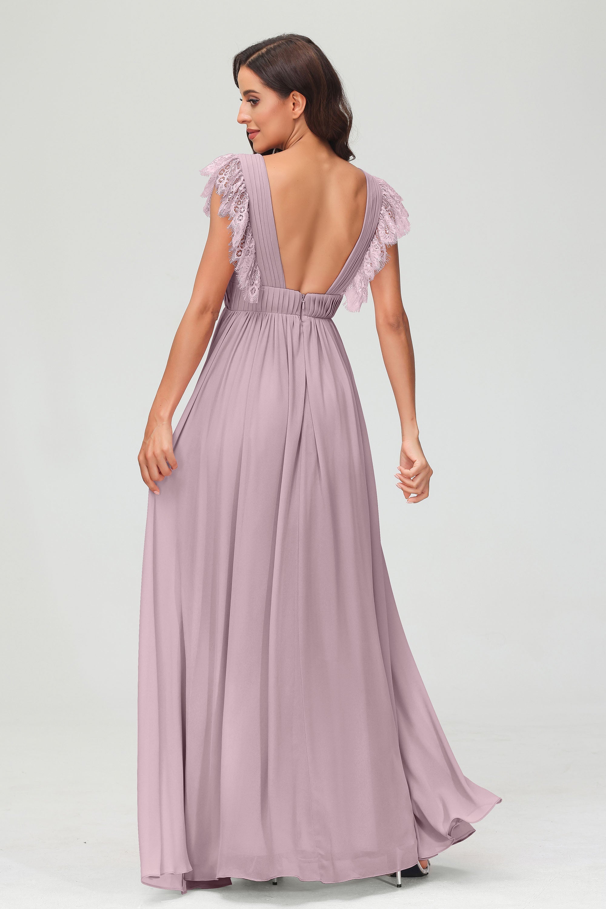 Cap Sleeves Chiffon Formal Evening Dress Floor Length Pleated Bridesmaid Dresses Gowns