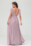 Cap Sleeves Chiffon Formal Evening Dress Floor Length Pleated Bridesmaid Dresses Gowns