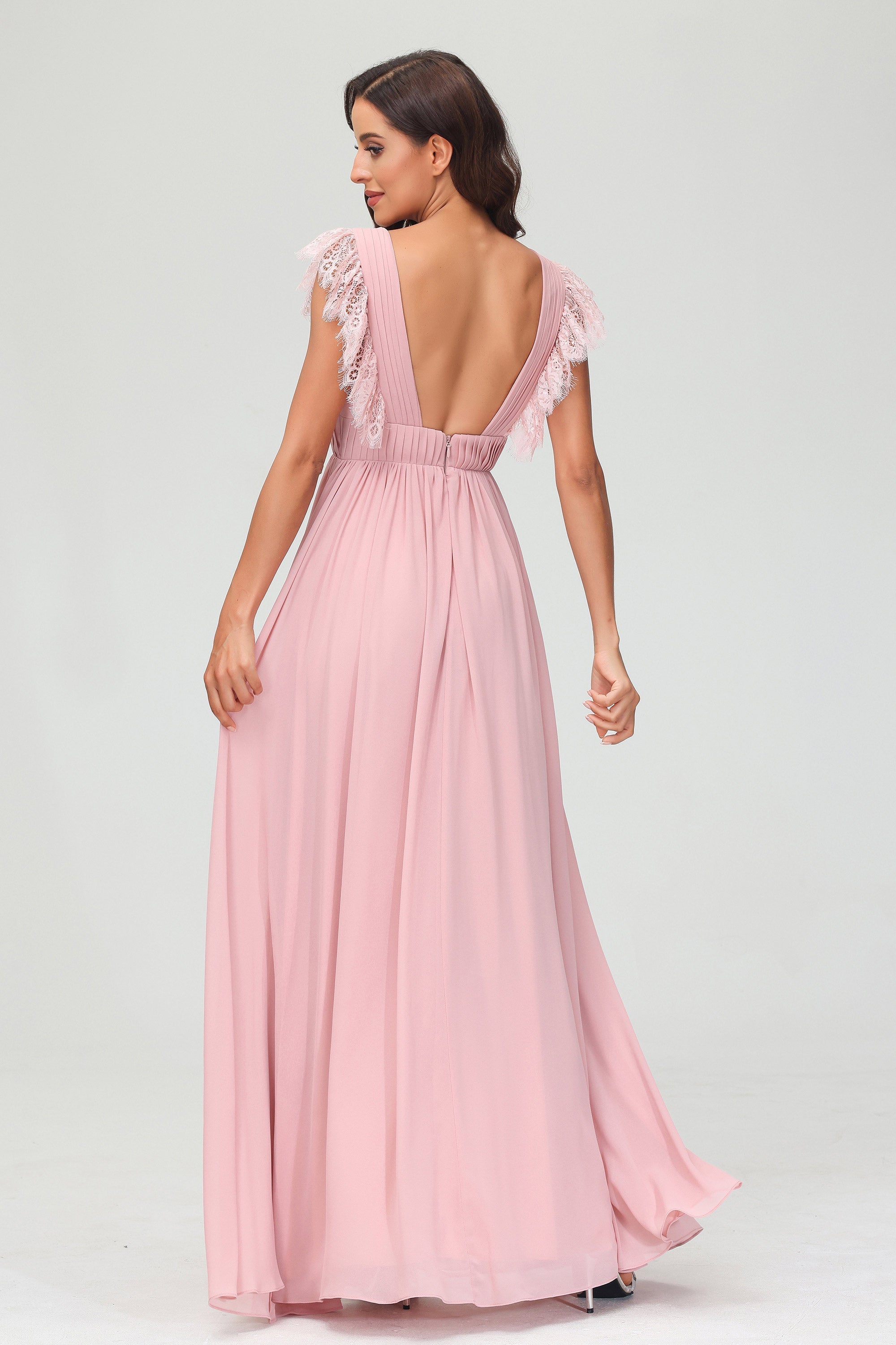 Cap Sleeves Chiffon Formal Evening Dress Floor Length Pleated Bridesmaid Dresses Gowns
