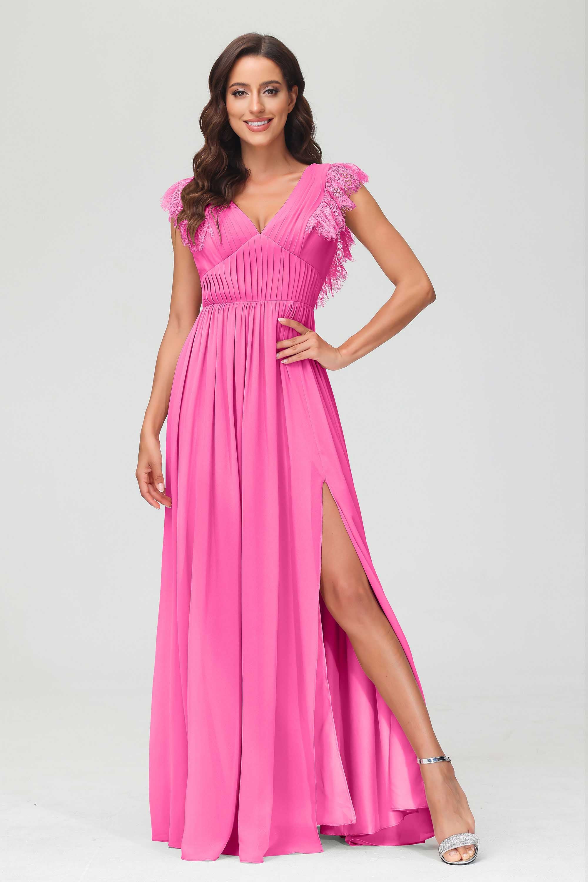 Cap Sleeves Chiffon Formal Evening Dress Floor Length Pleated Bridesmaid Dresses Gowns