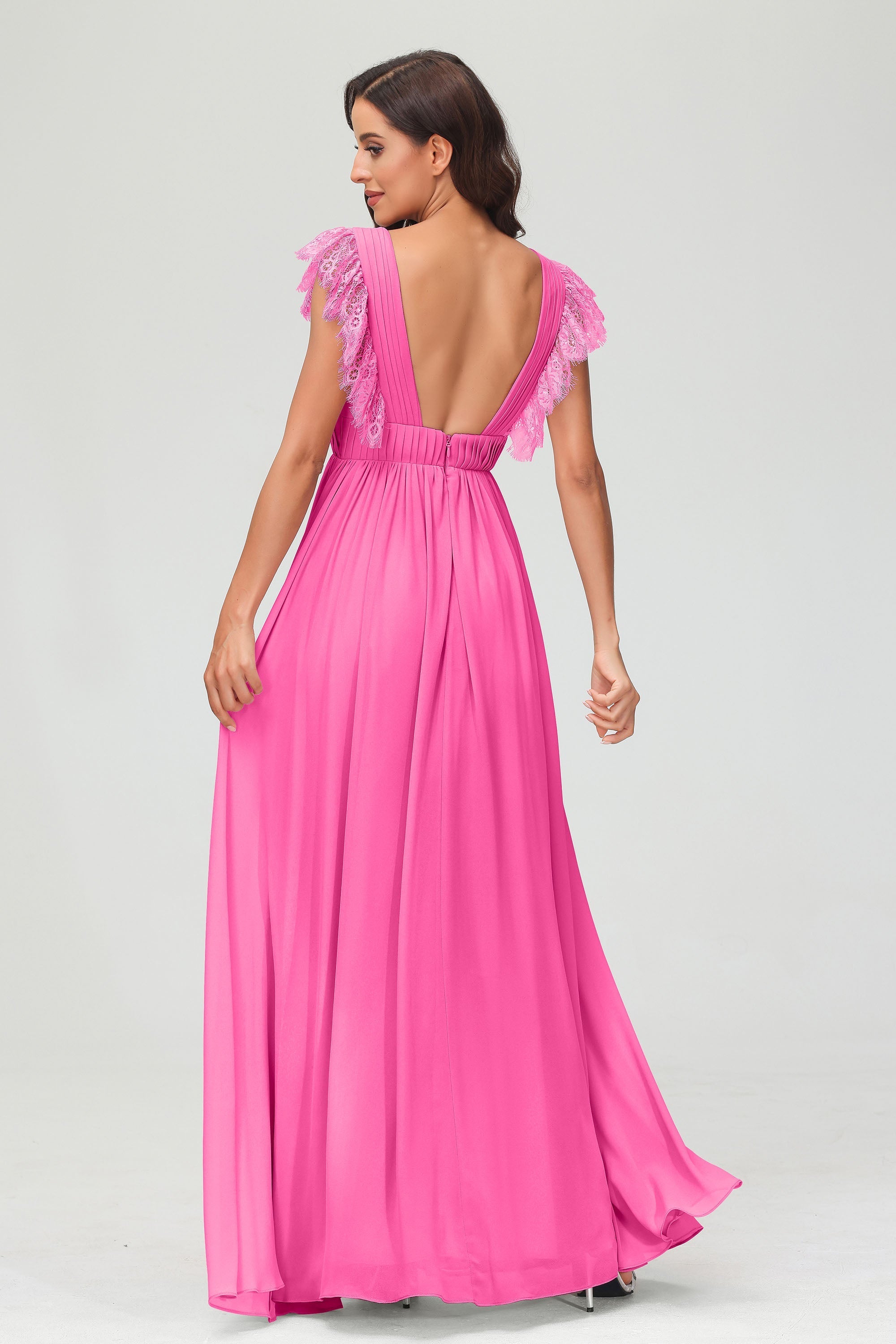 Cap Sleeves Chiffon Formal Evening Dress Floor Length Pleated Bridesmaid Dresses Gowns