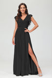 Cap Sleeves Chiffon Formal Evening Dress Floor Length Pleated Bridesmaid Dresses Gowns
