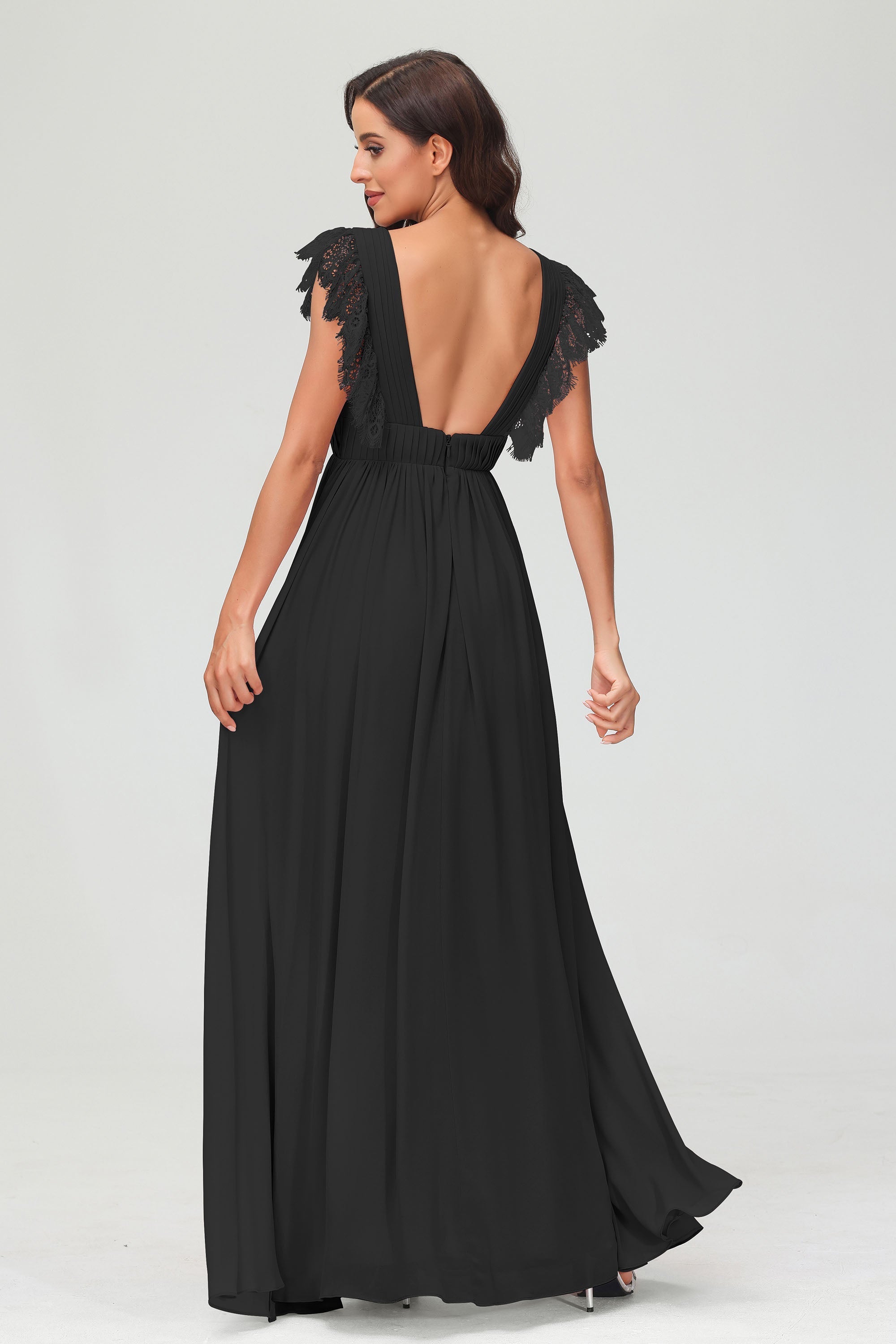 Cap Sleeves Chiffon Formal Evening Dress Floor Length Pleated Bridesmaid Dresses Gowns