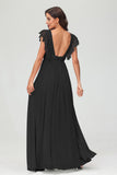 Cap Sleeves Chiffon Formal Evening Dress Floor Length Pleated Bridesmaid Dresses Gowns