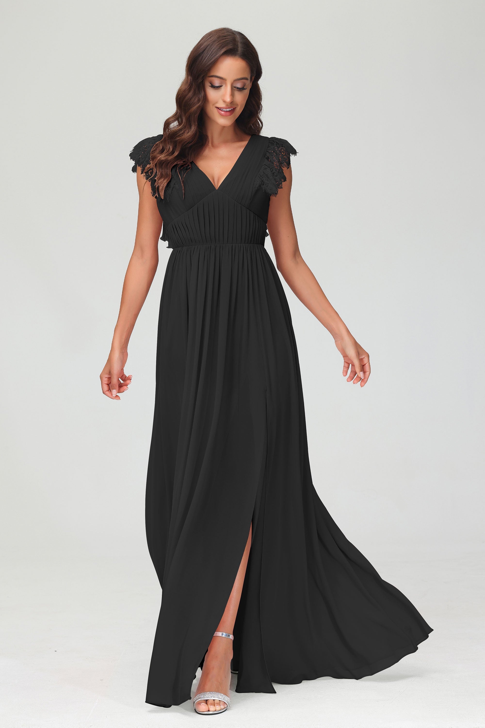 Cap Sleeves Chiffon Formal Evening Dress Floor Length Pleated Bridesmaid Dresses Gowns