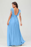 Cap Sleeves Chiffon Formal Evening Dress Floor Length Pleated Bridesmaid Dresses Gowns