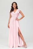 Cap Sleeves Chiffon Formal Evening Dress Floor Length Pleated Bridesmaid Dresses Gowns
