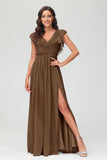 Cap Sleeves Chiffon Formal Evening Dress Floor Length Pleated Bridesmaid Dresses Gowns
