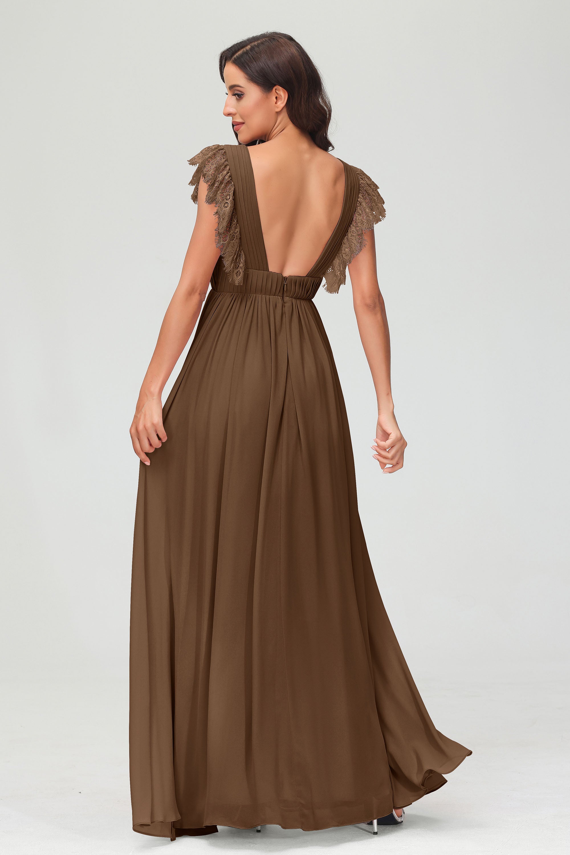 Cap Sleeves Chiffon Formal Evening Dress Floor Length Pleated Bridesmaid Dresses Gowns