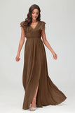 Cap Sleeves Chiffon Formal Evening Dress Floor Length Pleated Bridesmaid Dresses Gowns