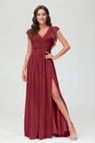 Cap Sleeves Chiffon Formal Evening Dress Floor Length Pleated Bridesmaid Dresses Gowns