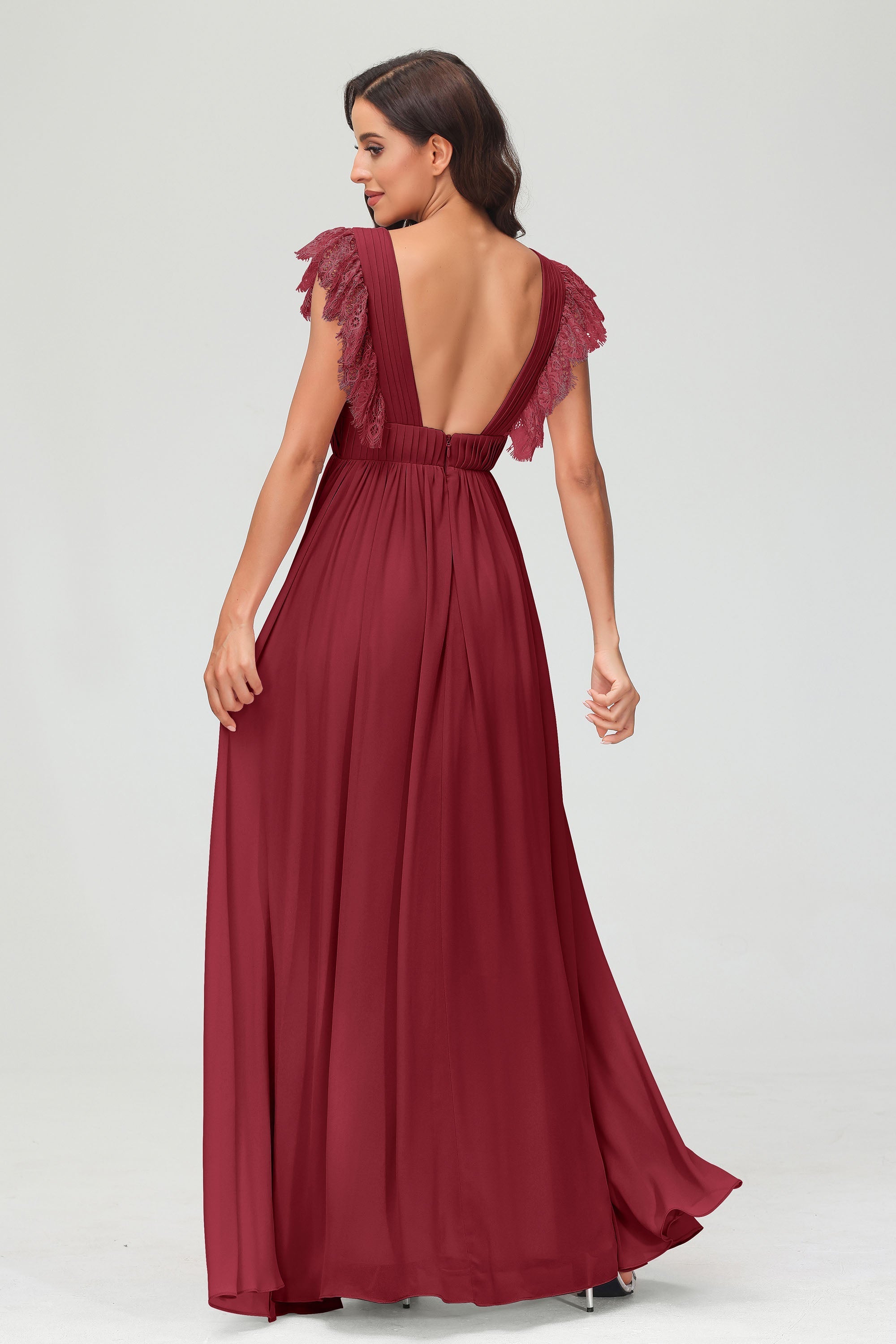 Cap Sleeves Chiffon Formal Evening Dress Floor Length Pleated Bridesmaid Dresses Gowns