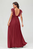 Cap Sleeves Chiffon Formal Evening Dress Floor Length Pleated Bridesmaid Dresses Gowns