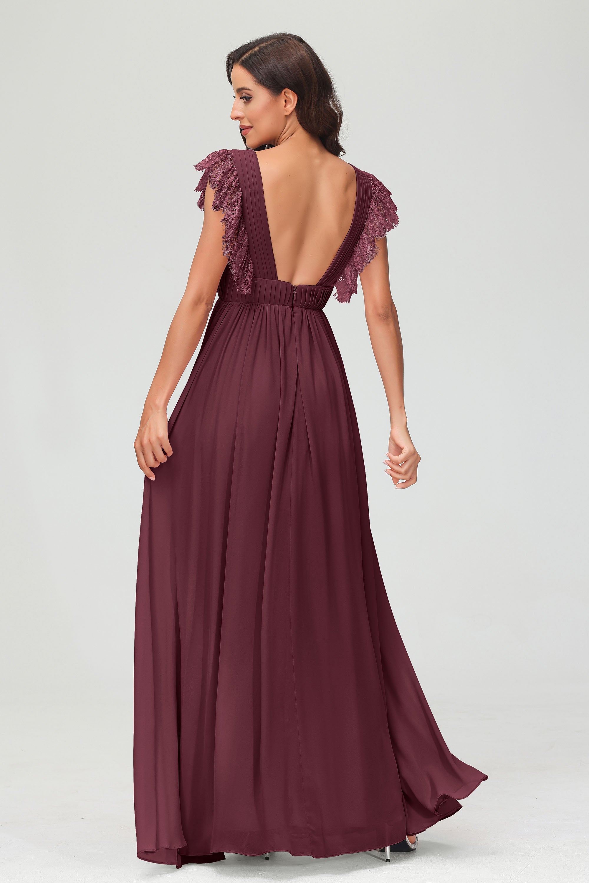 Cap Sleeves Chiffon Formal Evening Dress Floor Length Pleated Bridesmaid Dresses Gowns