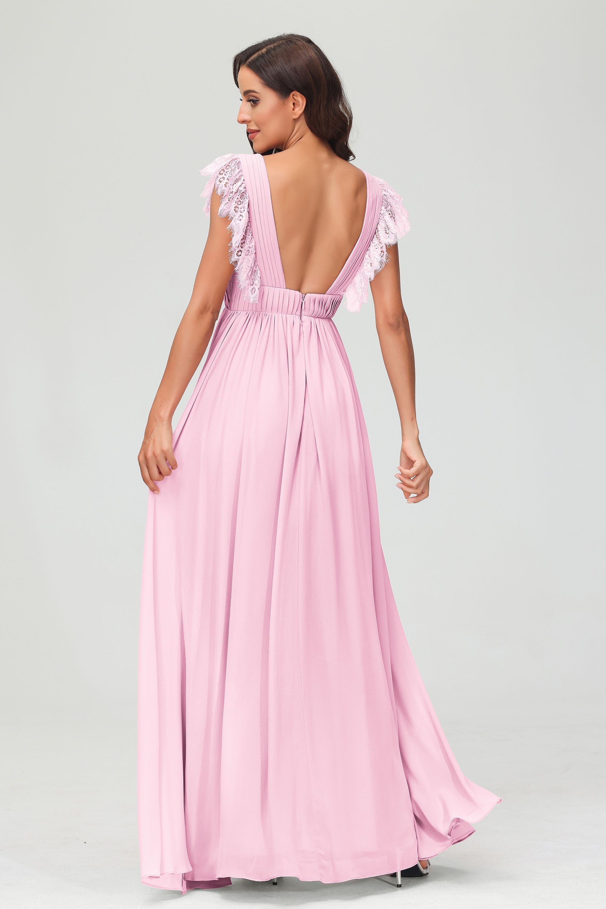 Cap Sleeves Chiffon Formal Evening Dress Floor Length Pleated Bridesmaid Dresses Gowns