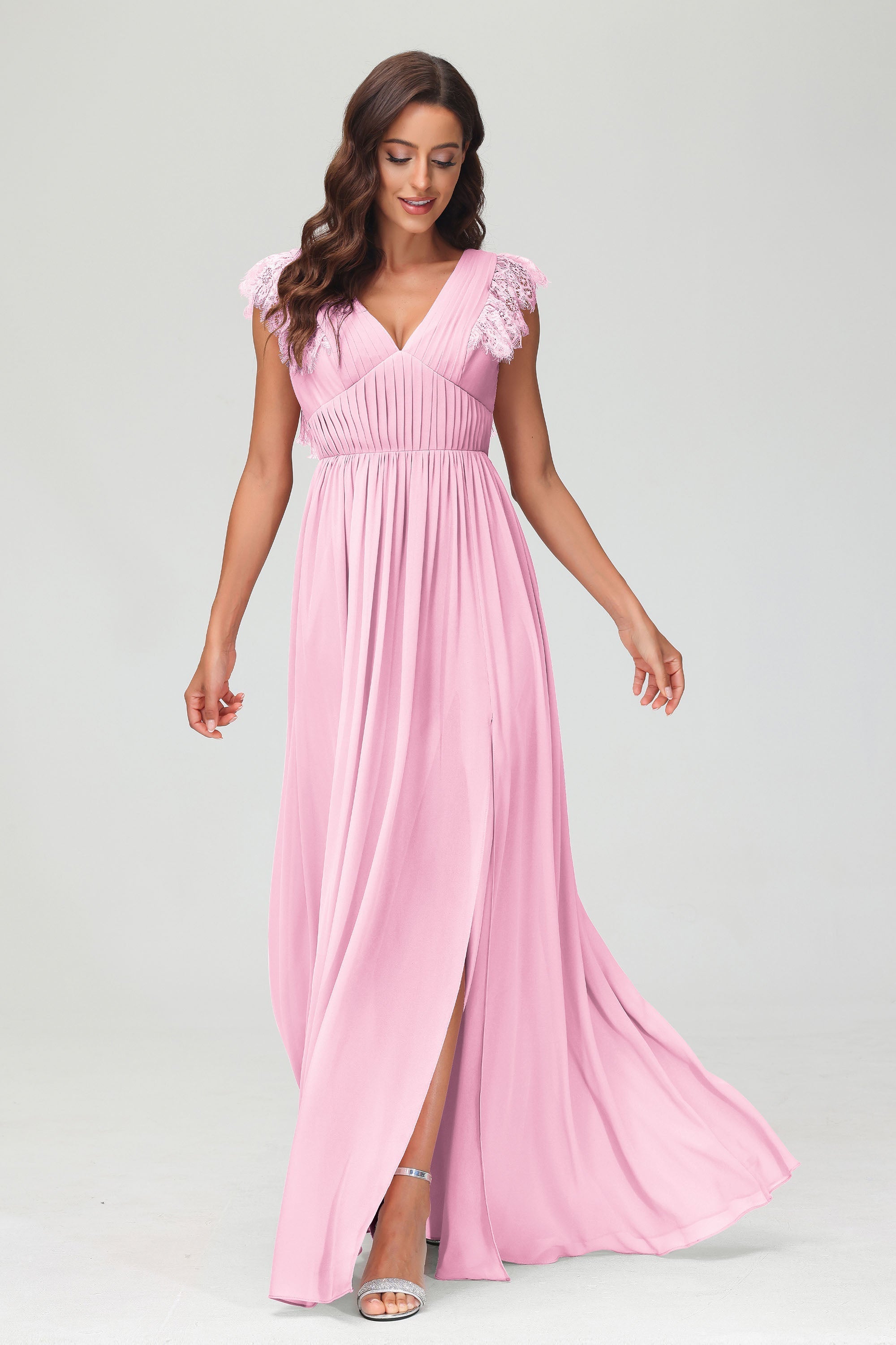Cap Sleeves Chiffon Formal Evening Dress Floor Length Pleated Bridesmaid Dresses Gowns