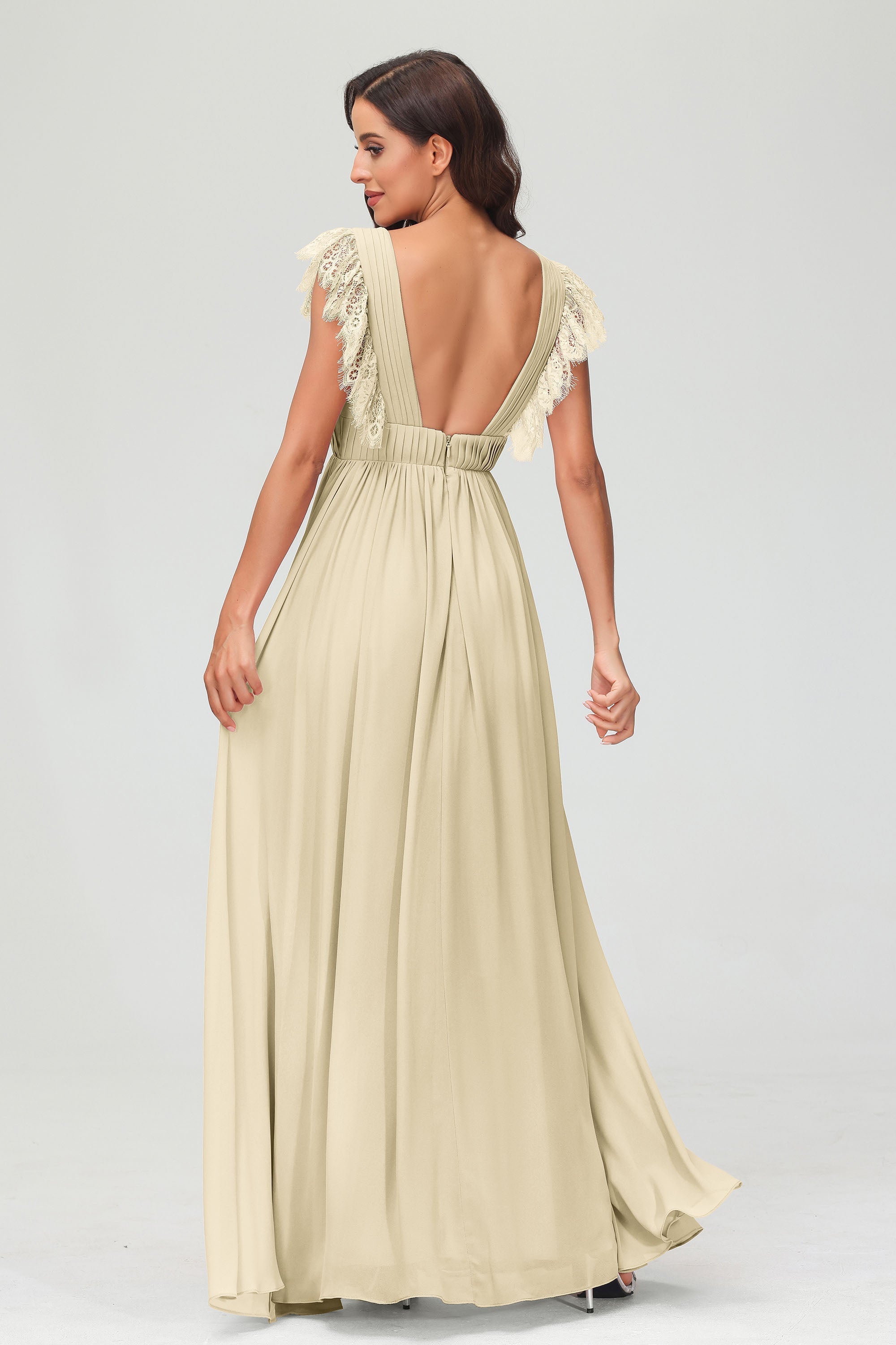 Cap Sleeves Chiffon Formal Evening Dress Floor Length Pleated Bridesmaid Dresses Gowns