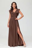 Cap Sleeves Chiffon Formal Evening Dress Floor Length Pleated Bridesmaid Dresses Gowns