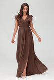 Cap Sleeves Chiffon Formal Evening Dress Floor Length Pleated Bridesmaid Dresses Gowns