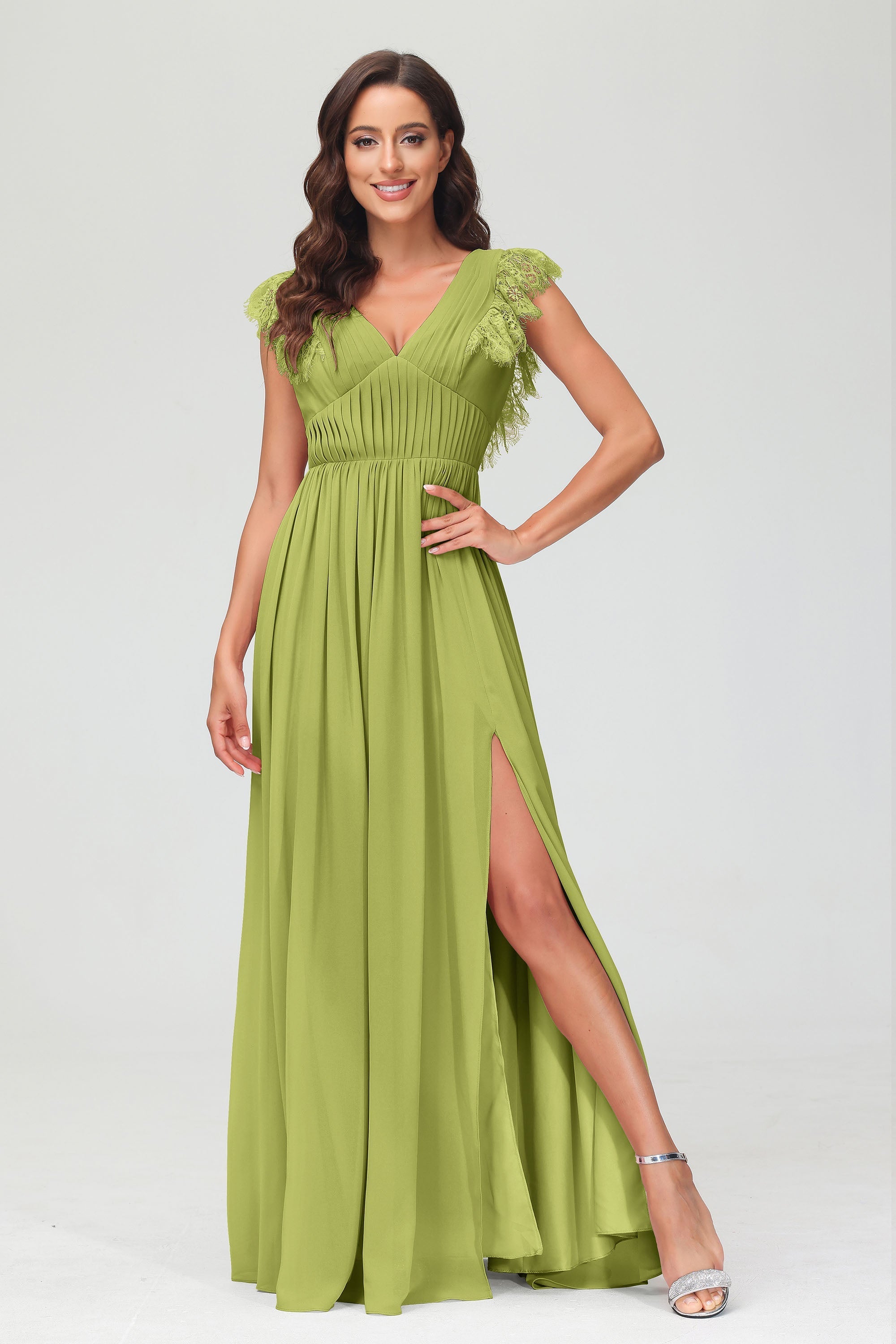 Cap Sleeves Chiffon Formal Evening Dress Floor Length Pleated Bridesmaid Dresses Gowns