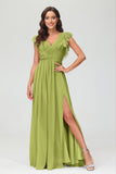 Cap Sleeves Chiffon Formal Evening Dress Floor Length Pleated Bridesmaid Dresses Gowns