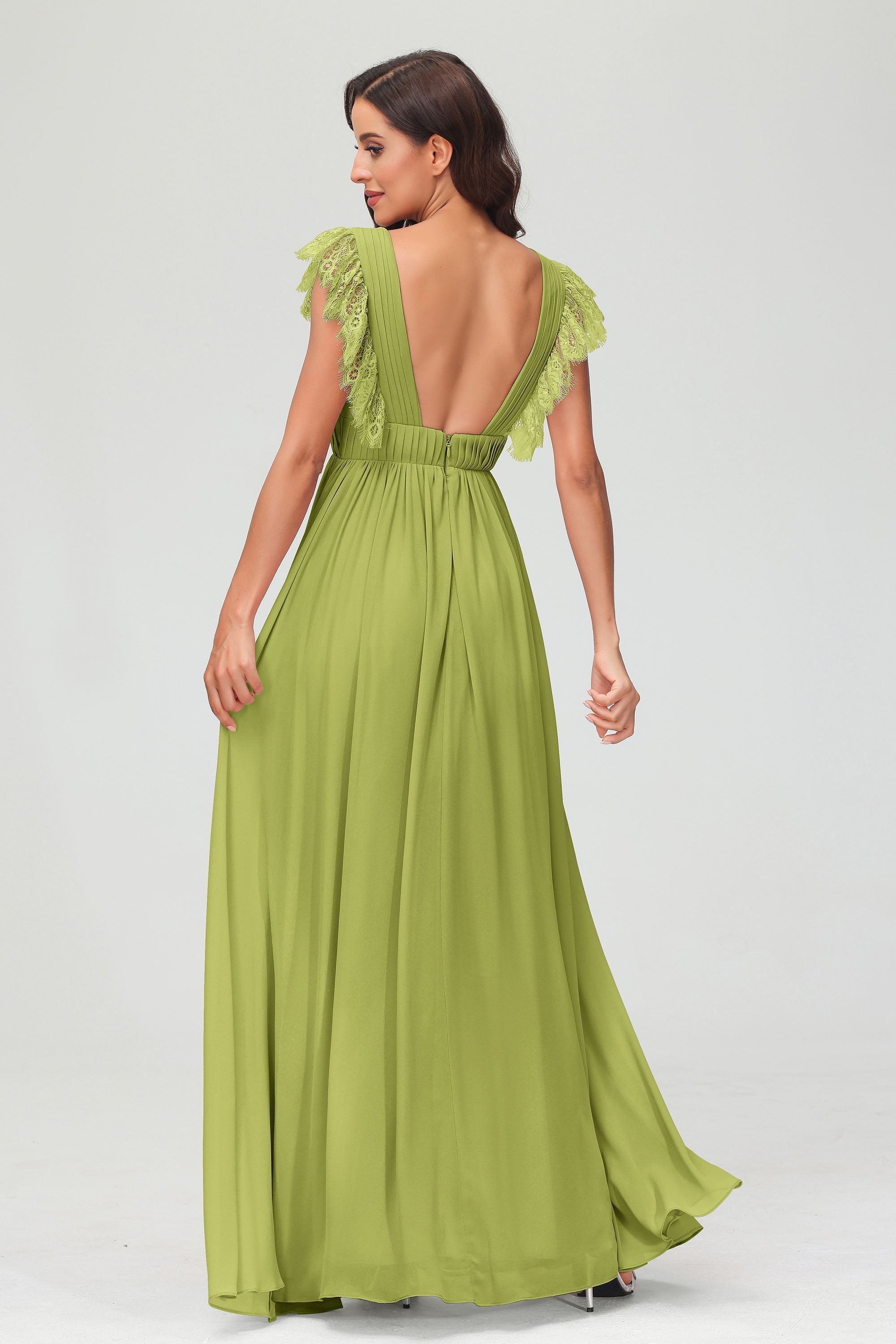 Cap Sleeves Chiffon Formal Evening Dress Floor Length Pleated Bridesmaid Dresses Gowns