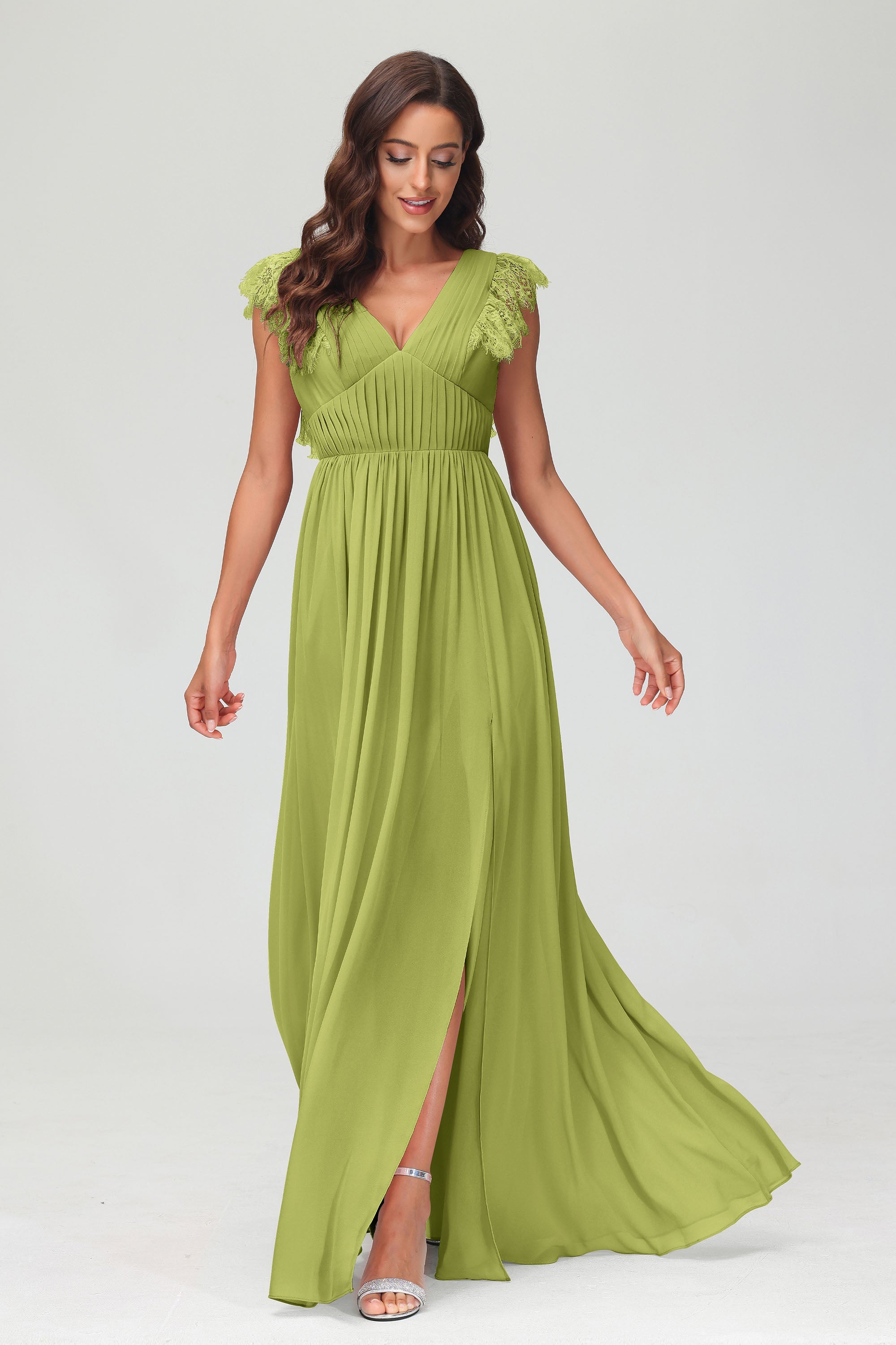 Cap Sleeves Chiffon Formal Evening Dress Floor Length Pleated Bridesmaid Dresses Gowns