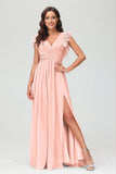 Cap Sleeves Chiffon Formal Evening Dress Floor Length Pleated Bridesmaid Dresses Gowns