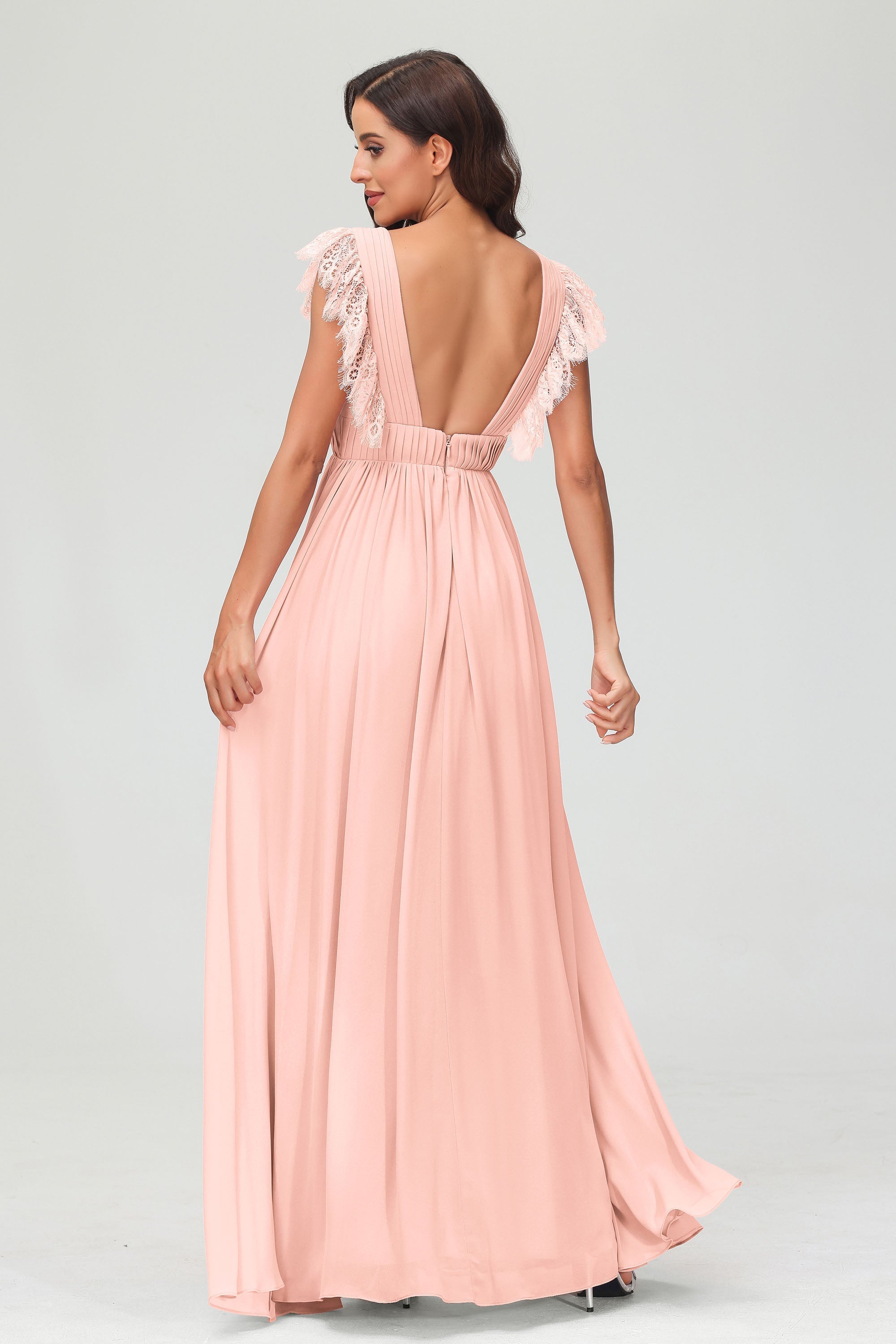 Cap Sleeves Chiffon Formal Evening Dress Floor Length Pleated Bridesmaid Dresses Gowns