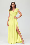Cap Sleeves Chiffon Formal Evening Dress Floor Length Pleated Bridesmaid Dresses Gowns