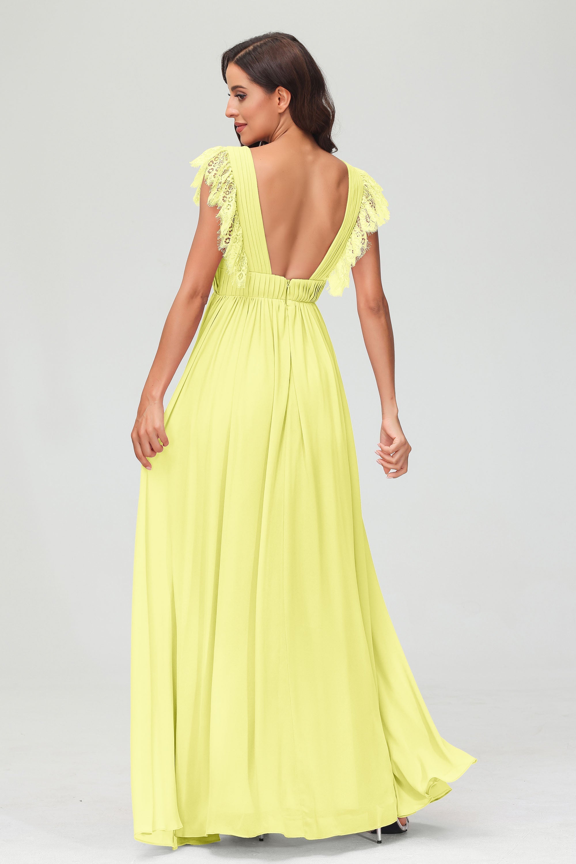 Cap Sleeves Chiffon Formal Evening Dress Floor Length Pleated Bridesmaid Dresses Gowns