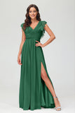 Cap Sleeves Chiffon Formal Evening Dress Floor Length Pleated Bridesmaid Dresses Gowns