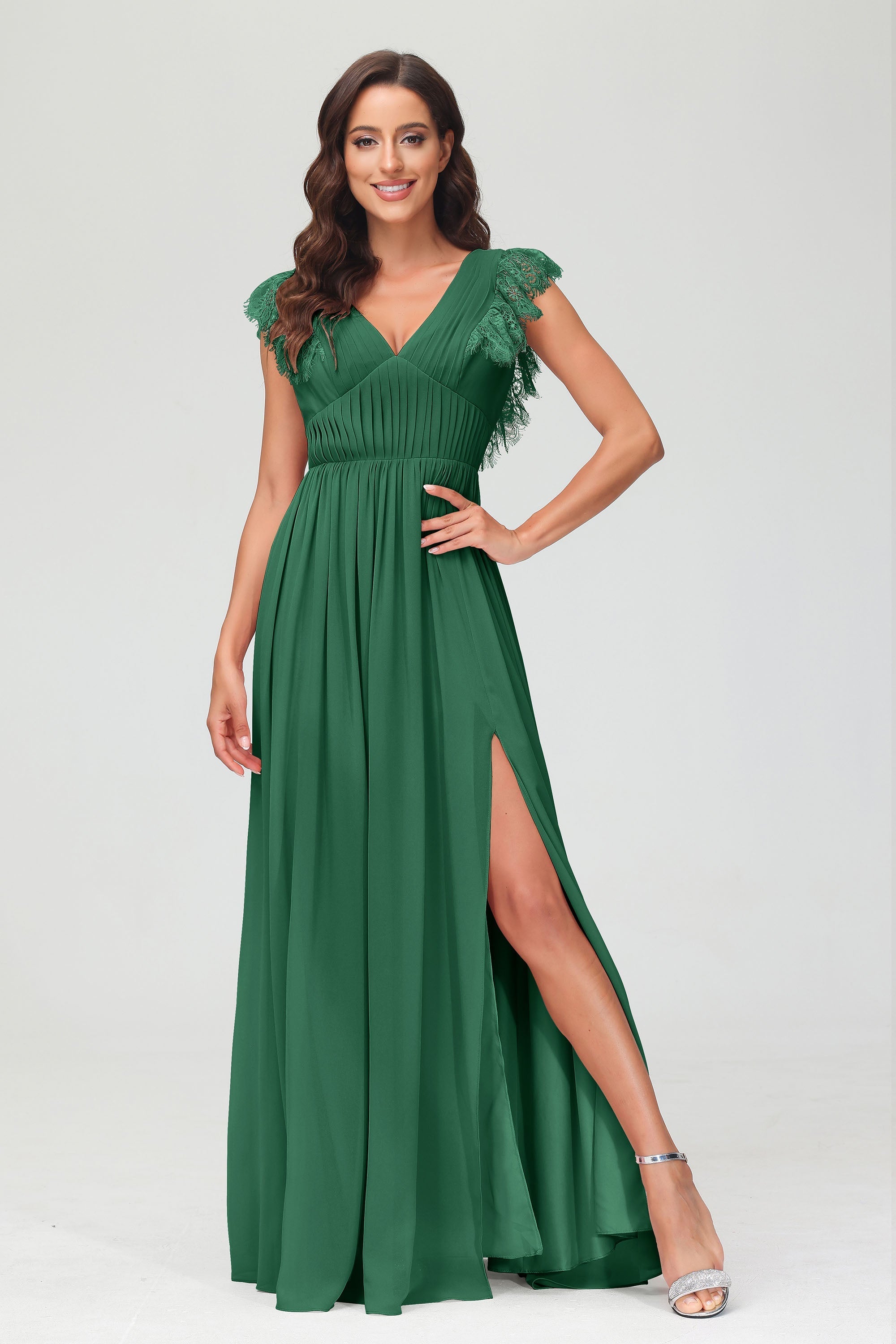 Cap Sleeves Chiffon Formal Evening Dress Floor Length Pleated Bridesmaid Dresses Gowns