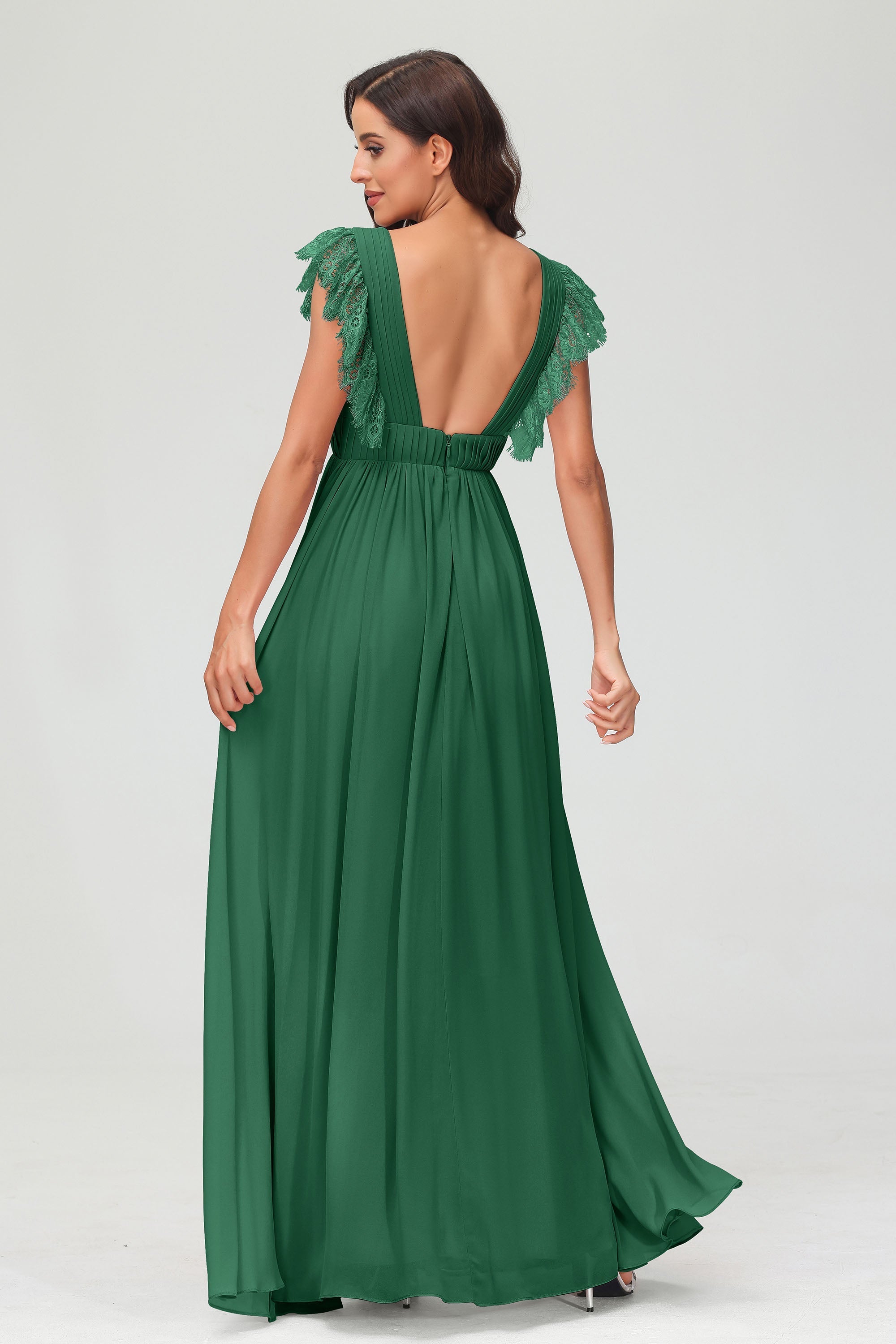 Cap Sleeves Chiffon Formal Evening Dress Floor Length Pleated Bridesmaid Dresses Gowns