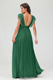 Cap Sleeves Chiffon Formal Evening Dress Floor Length Pleated Bridesmaid Dresses Gowns
