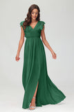 Cap Sleeves Chiffon Formal Evening Dress Floor Length Pleated Bridesmaid Dresses Gowns
